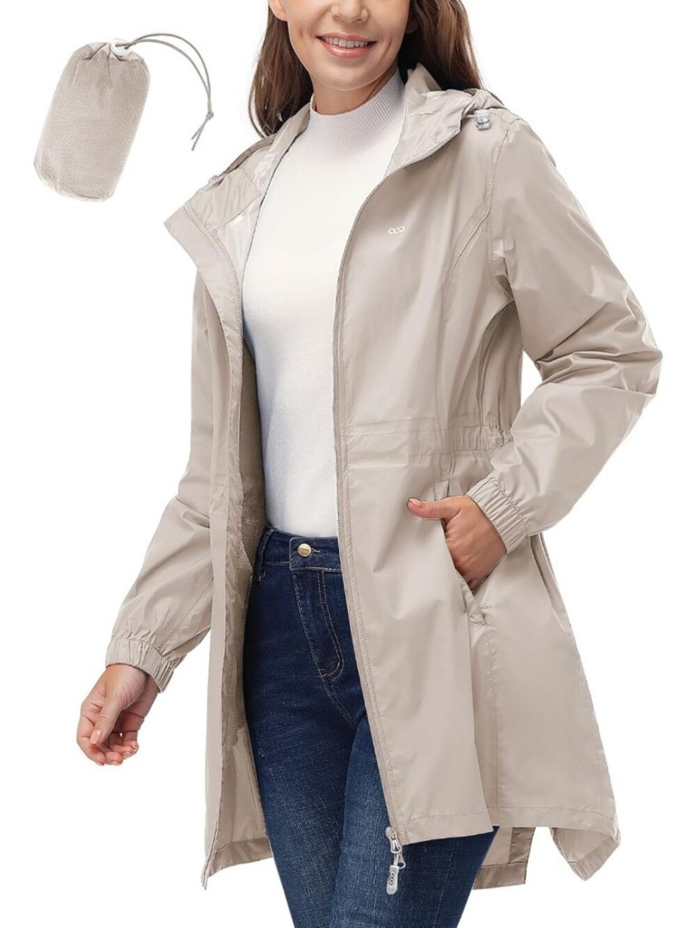 Women's Waterproof Packable Rain Jacket with Hood - 33,000ft Long Coat